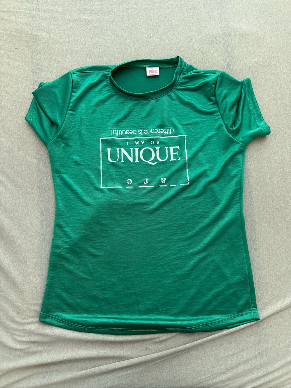 PINK Victoria's Secret Green 'UNIQUE' Graphic Tee